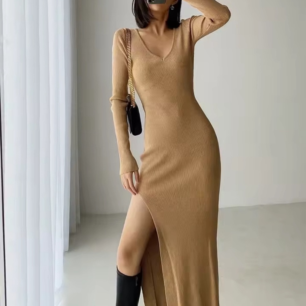 Source Unknown Tan Long Sleeve Dress